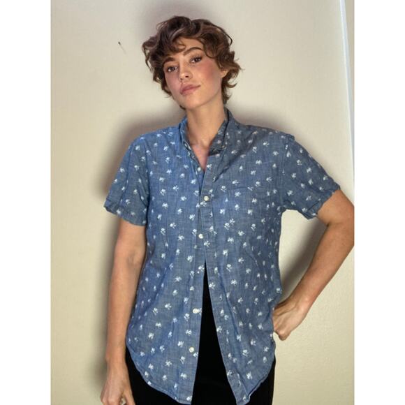 Bonobos Short Sleeve Button Down Shirt Floral Print Chambray ~ Sz L Slim Fit - Picture 1 of 8